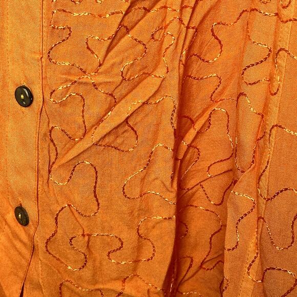 Flower Women Plus Size 2X Yellow Orange Fall Embroidered Button Front Maxi Skirt - Picture 2 of 9